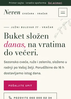 Kako izgleda sajt Cvećara Neven na telefonu
