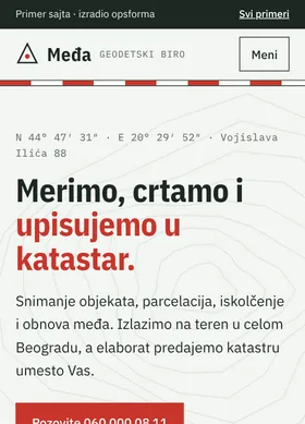 Kako izgleda sajt Geodetski biro Međa na telefonu