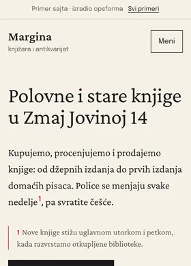 Kako izgleda sajt Knjižara Margina na telefonu