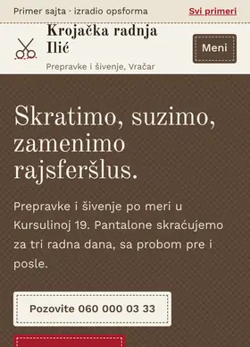 Kako izgleda sajt Krojačka radnja Ilić na telefonu