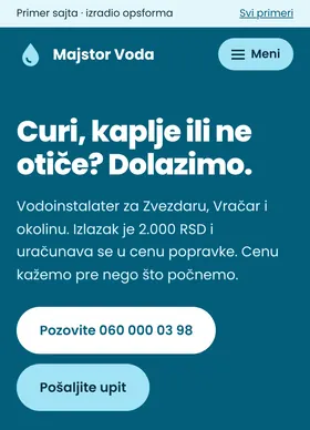 Kako izgleda sajt Majstor Voda na telefonu