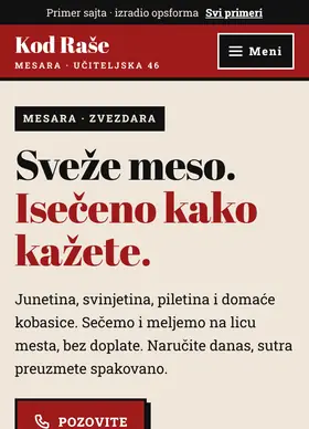 Kako izgleda sajt Mesara Kod Raše na telefonu