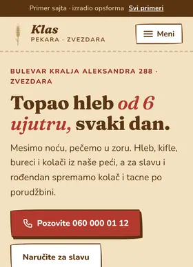 Kako izgleda sajt Pekara Klas na telefonu