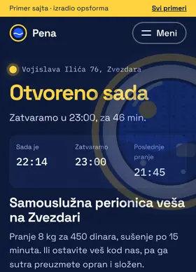 Kako izgleda sajt Perionica Pena na telefonu