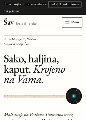 Kako izgleda sajt Krojački atelje Šav na telefonu