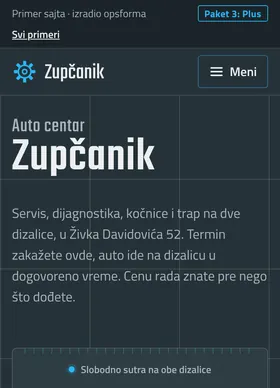 Kako izgleda sajt Auto centar Zupčanik na telefonu
