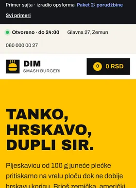 Kako izgleda sajt Burger Dim na telefonu