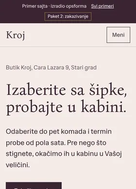 Kako izgleda sajt Butik Kroj na telefonu