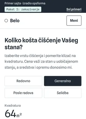 Kako izgleda sajt Servis za čišćenje Belo na telefonu