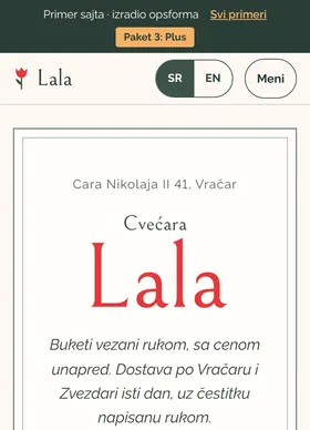 Kako izgleda sajt Cvećara Lala na telefonu