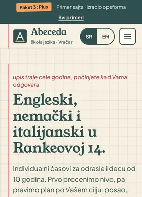 Kako izgleda sajt Škola jezika Abeceda na telefonu