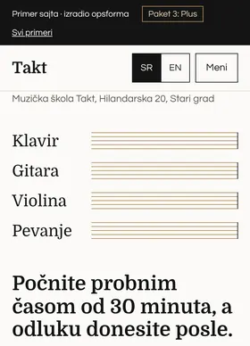 Kako izgleda sajt Muzička škola Takt na telefonu