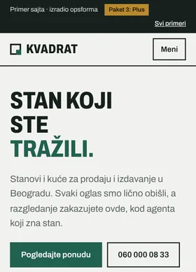 Kako izgleda sajt Nekretnine Kvadrat na telefonu
