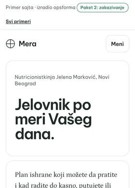 Kako izgleda sajt Nutricionista Mera na telefonu