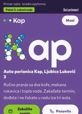 Kako izgleda sajt Auto perionica Kap na telefonu