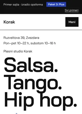 Kako izgleda sajt Plesni studio Korak na telefonu