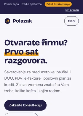 Kako izgleda sajt Savetnik Polazak na telefonu