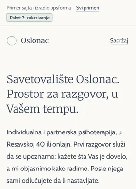 Kako izgleda sajt Savetovalište Oslonac na telefonu