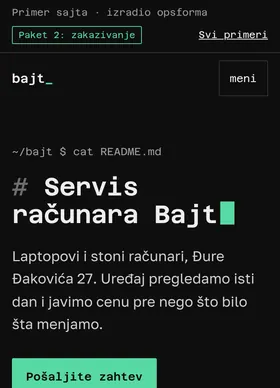 Kako izgleda sajt Servis računara Bajt na telefonu