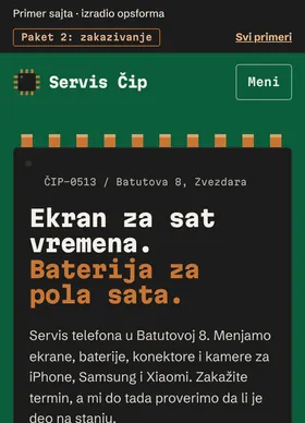 Kako izgleda sajt Servis Čip na telefonu
