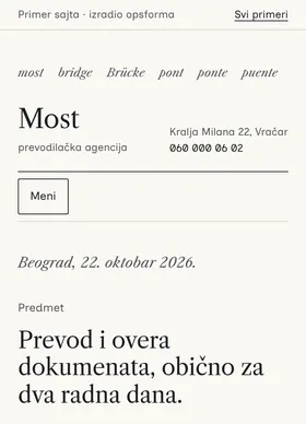 Kako izgleda sajt Prevodilačka agencija Most na telefonu