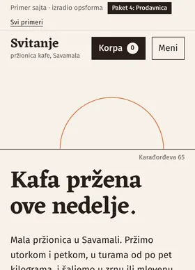 Kako izgleda sajt Pržionica kafe Svitanje na telefonu