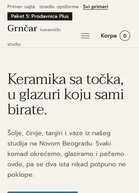 Kako izgleda sajt Studio Grnčar na telefonu