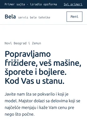 Kako izgleda sajt Servis bele tehnike Bela na telefonu
