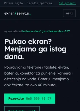 Kako izgleda sajt Ekran servis na telefonu