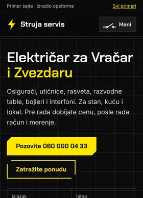 Kako izgleda sajt Struja servis na telefonu