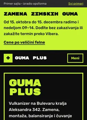 Kako izgleda sajt Vulkanizer Guma Plus na telefonu
