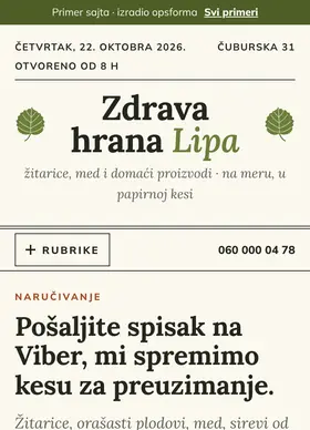 Kako izgleda sajt Zdrava hrana Lipa na telefonu